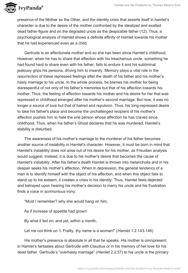 "Hamlet and His Problems" by Thomas Stearns Eliot 2774 Words Essay