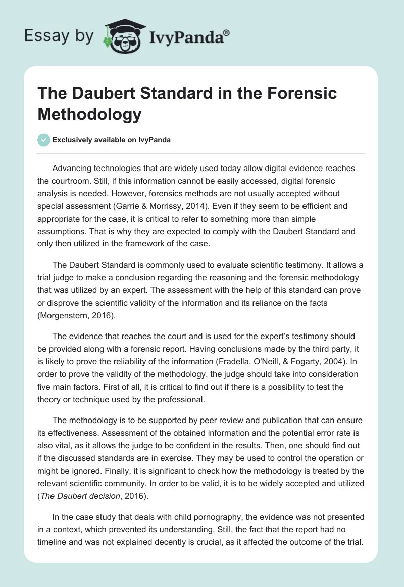 The Daubert Standard in the Forensic Methodology 1132 Words Case