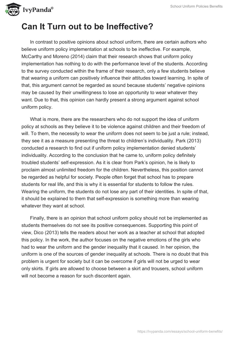 School Uniform Policies Benefits 1195 Words Research Paper Example