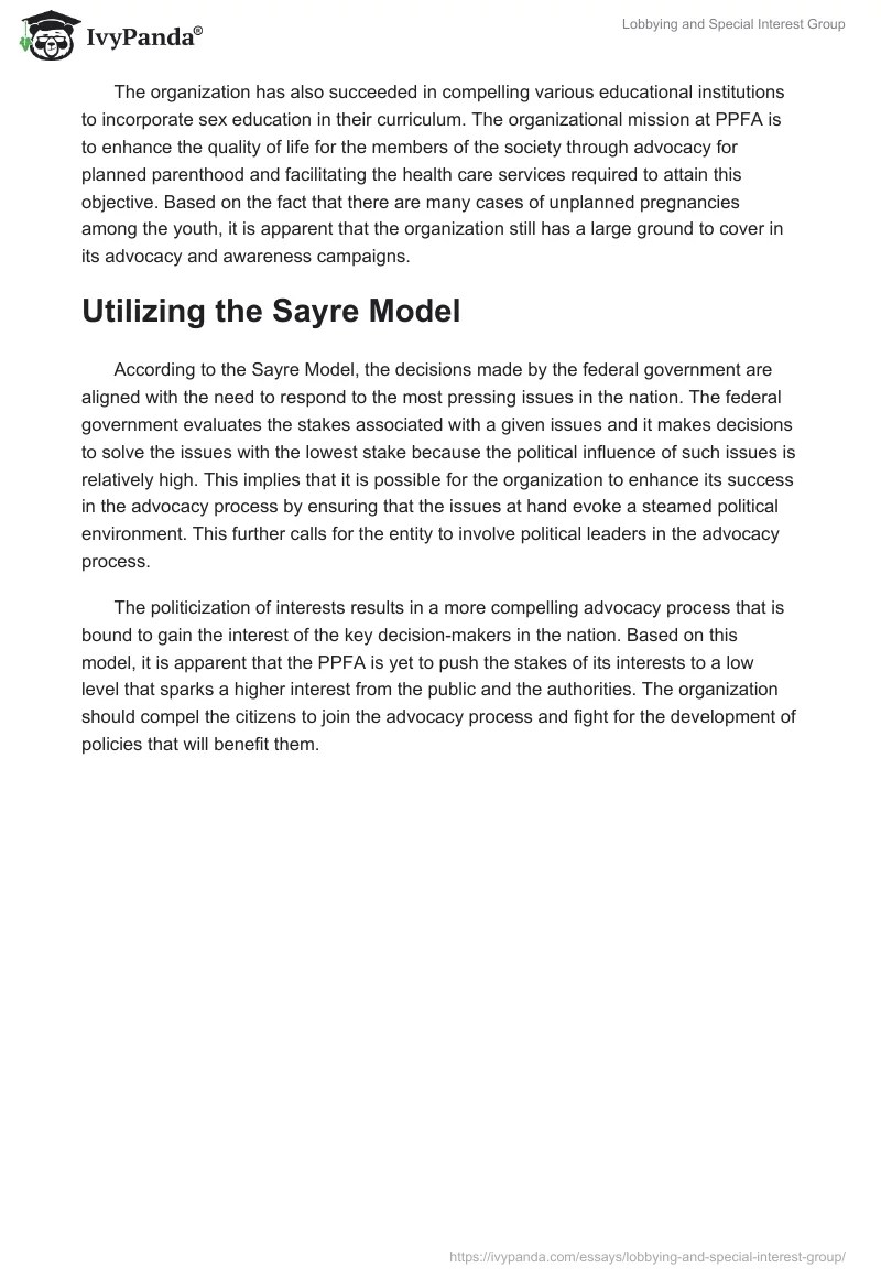Lobbying and Special Interest Group 548 Words Essay Example