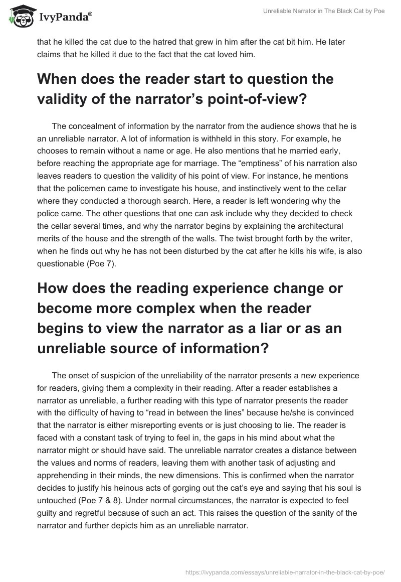 Unreliable Narrator in "The Black Cat" by Poe 824 Words Critical