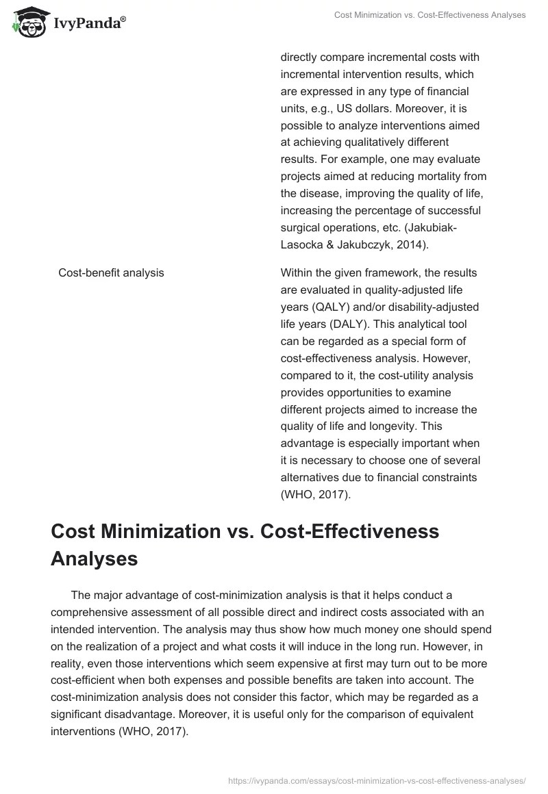 Cost Minimization vs. CostEffectiveness Analyses 561 Words