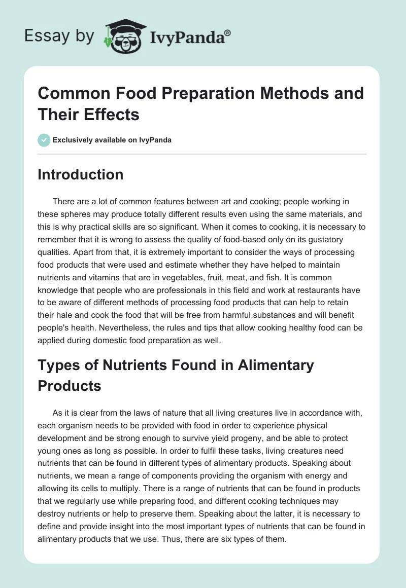 Common Food Preparation Methods and Their Effects 2816 Words Report