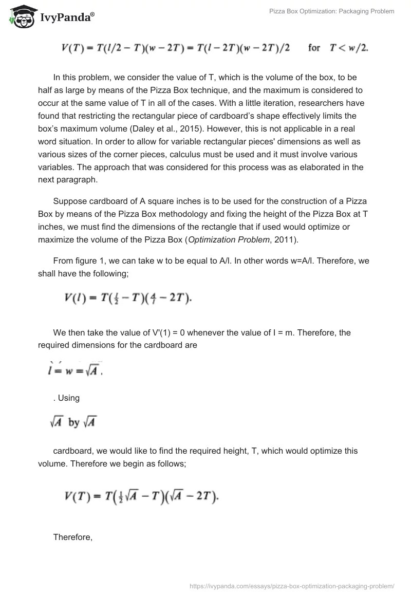 Pizza Box Optimization Packaging Problem 1867 Words Report Example