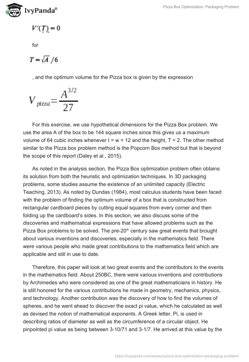 Pizza Box Optimization Packaging Problem 1867 Words Report Example