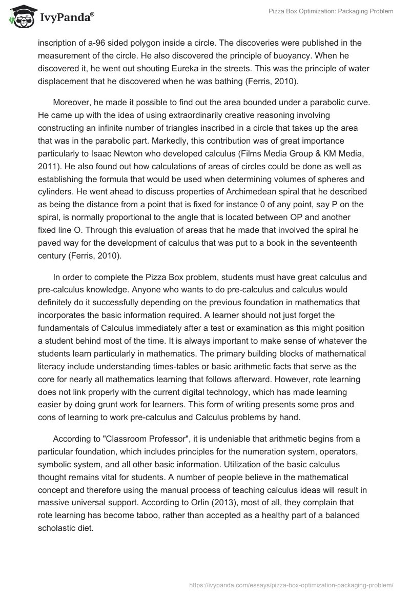 Pizza Box Optimization Packaging Problem 1867 Words Report Example