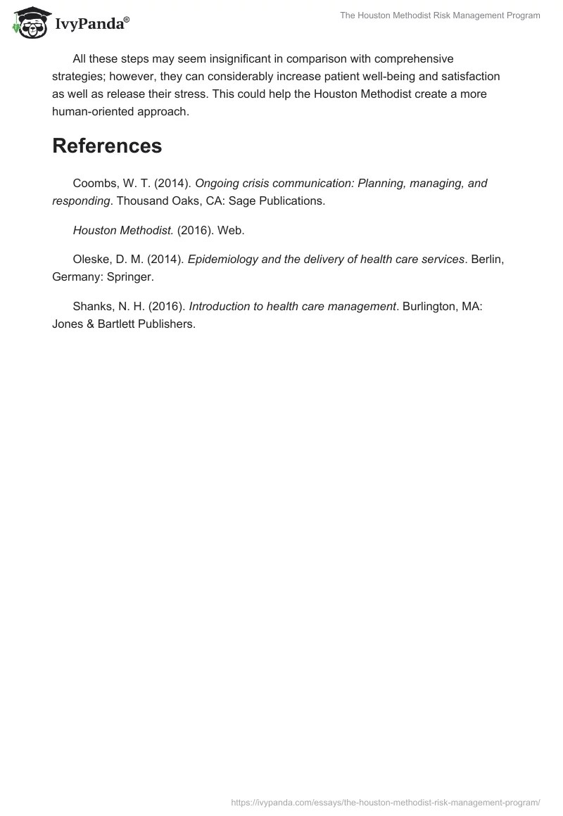 The Houston Methodist Risk Management Program 1377 Words Essay Example The Houston Methodist Risk Management Program 1377 Words Essay Example