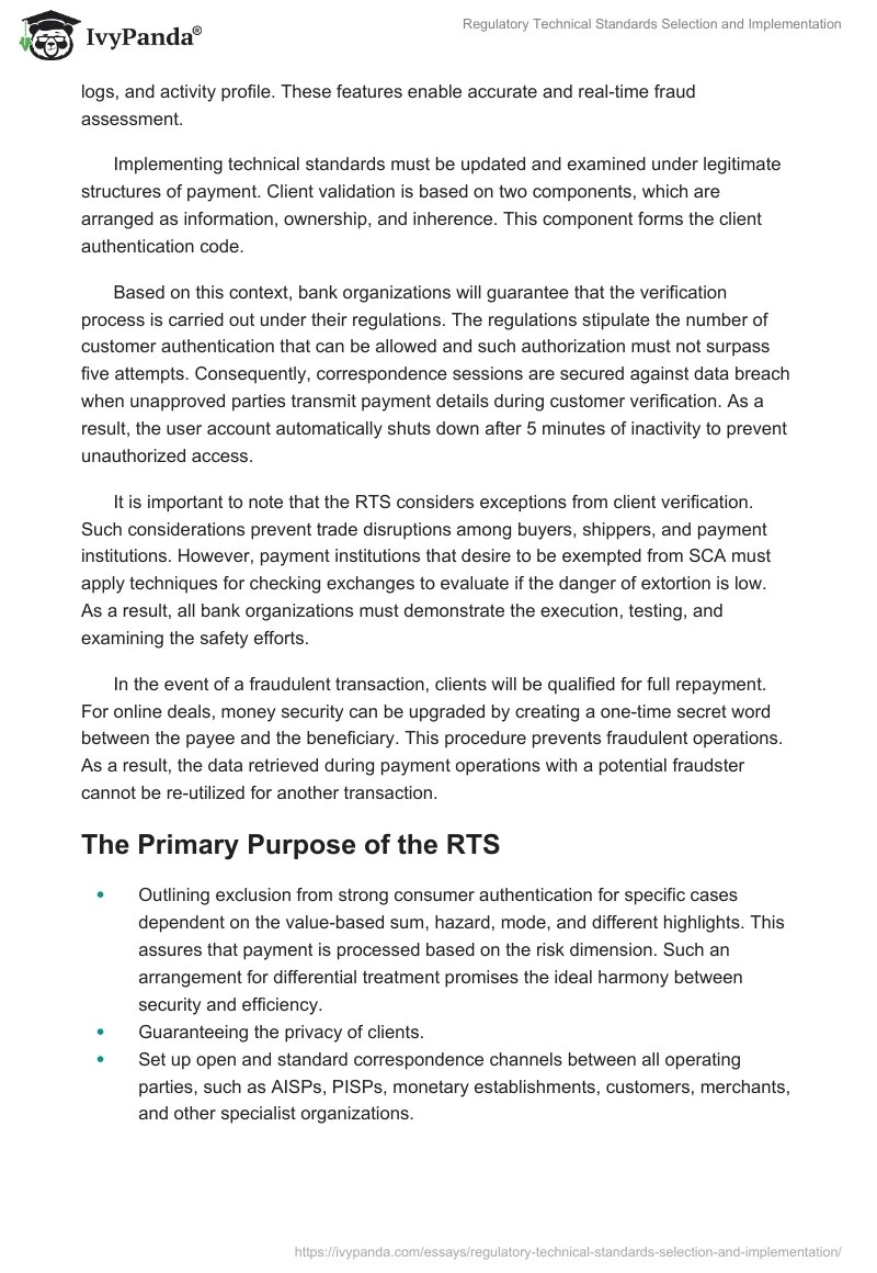 Regulatory Technical Standards Selection and Implementation 1498