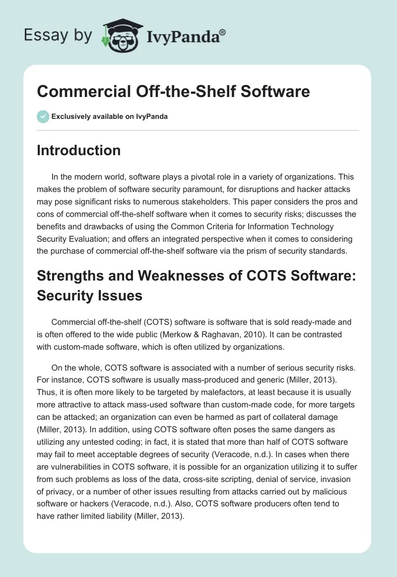 Commercial OfftheShelf Software 907 Words Assessment Example