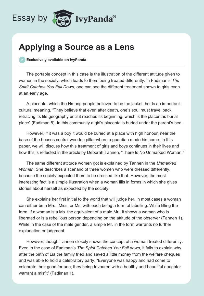 Applying a Source as a Lens 1085 Words Essay Example