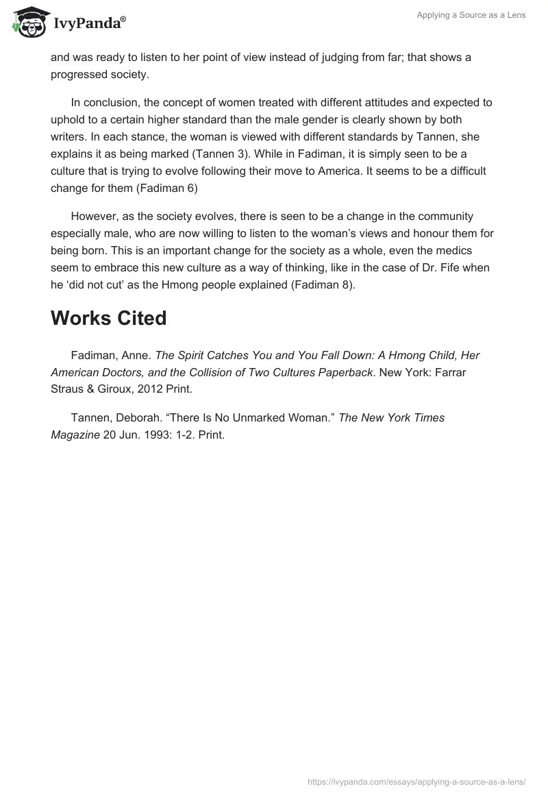Applying a Source as a Lens 1085 Words Essay Example