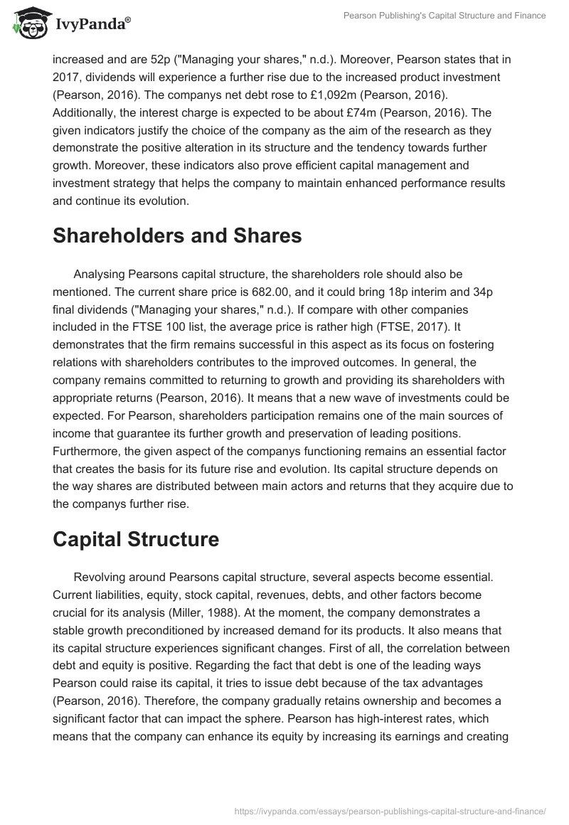 Pearson Publishing's Capital Structure and Finance 2228 Words