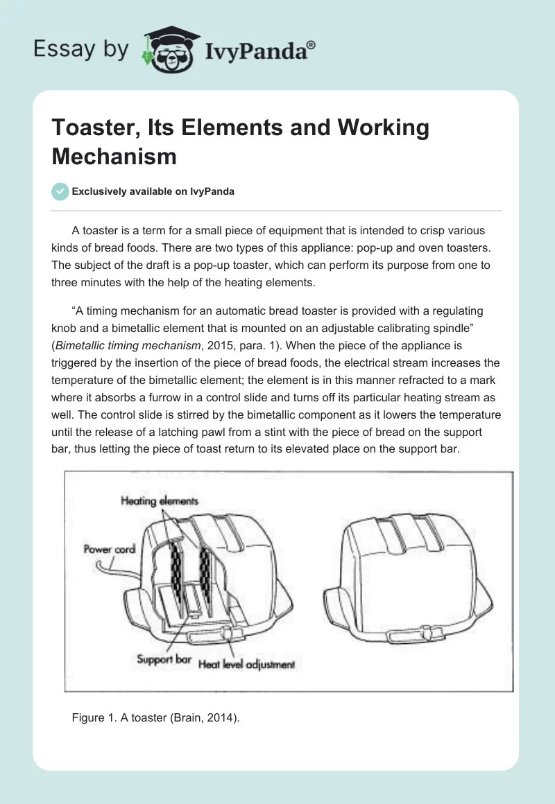Toaster, Its Elements and Working Mechanism 564 Words Case Study