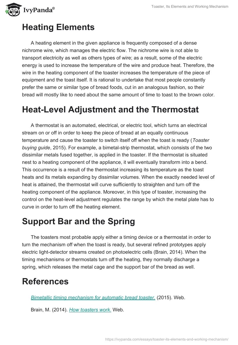 Toaster, Its Elements and Working Mechanism 564 Words Case Study