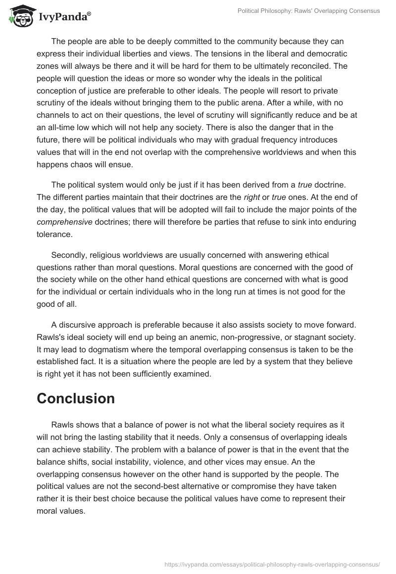 Political Philosophy Rawls' Overlapping Consensus 1963 Words Essay