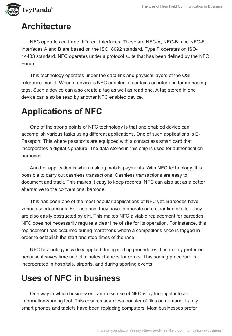The use of near field communication in business 1408 Words Essay