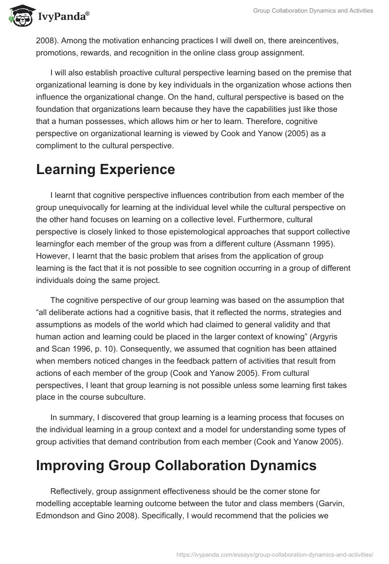 Group Collaboration Dynamics and Activities 849 Words Report Example