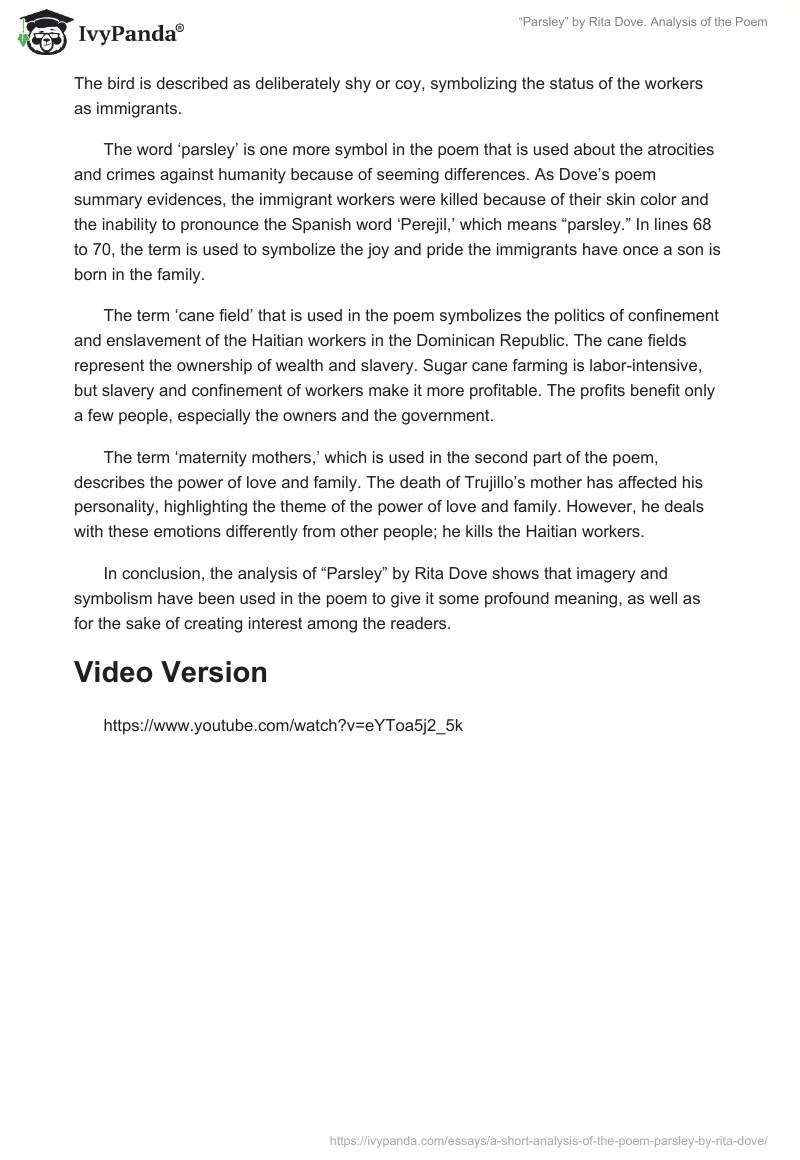 "Parsley" by Rita Dove. Analysis of the Poem