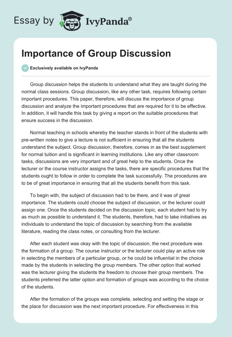 Importance of Group Discussion 623 Words Report Example