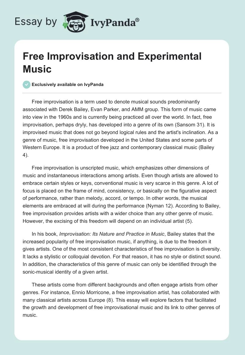 Free Improvisation and Experimental Music 1406 Words Essay Example