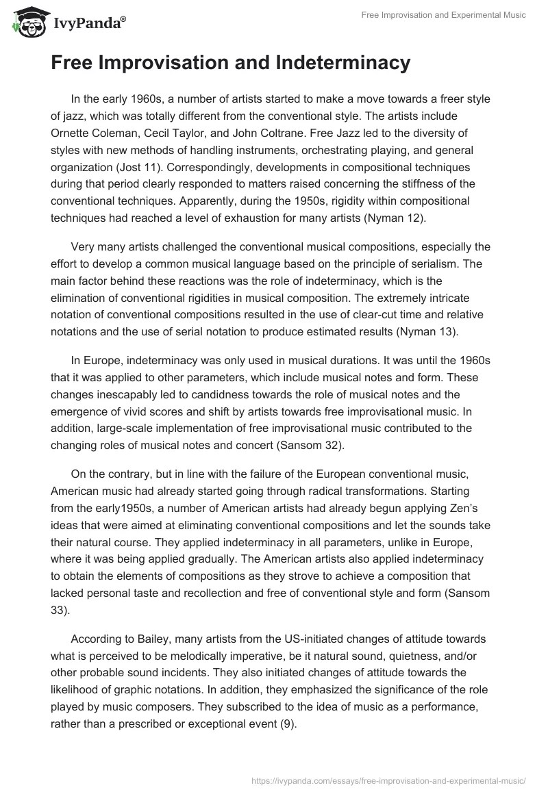 Free Improvisation and Experimental Music 1406 Words Essay Example