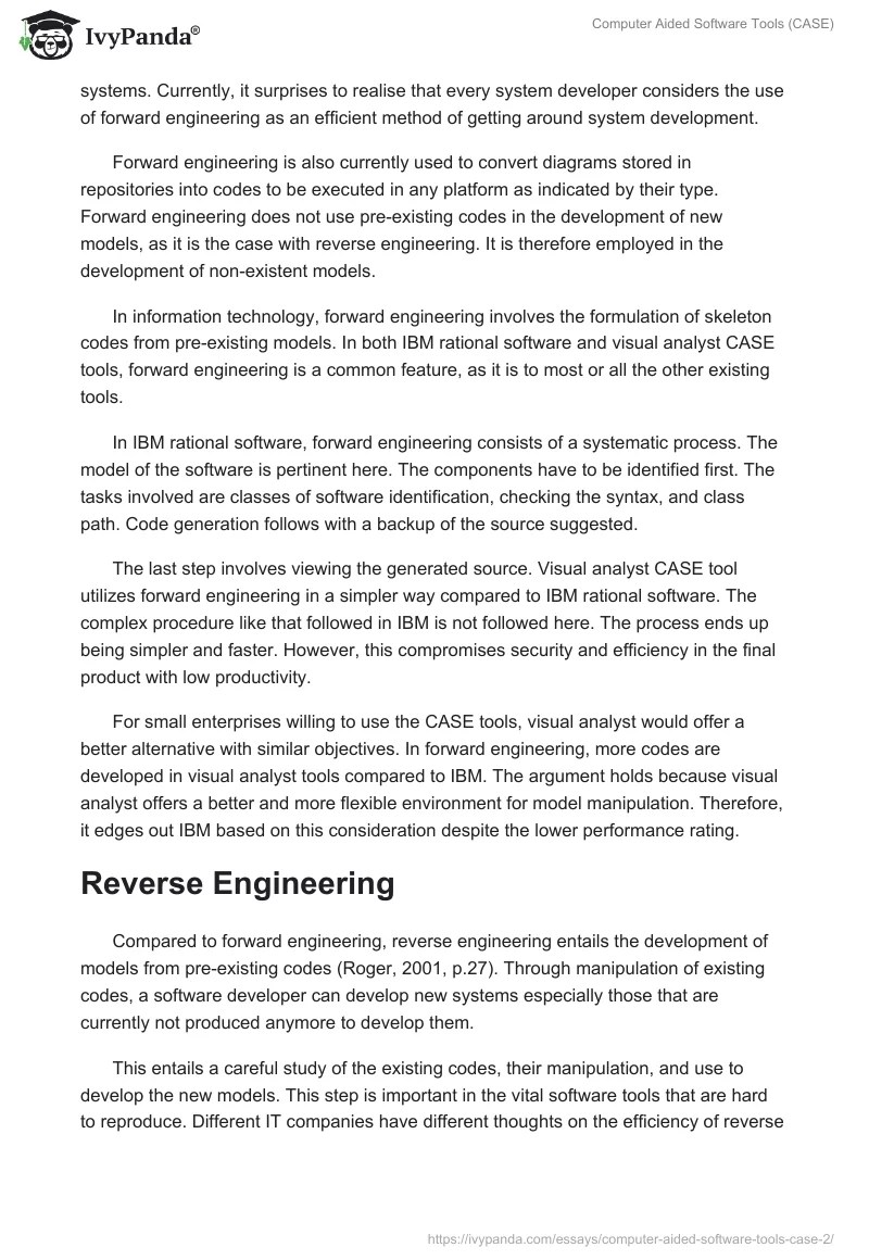 Computer Aided Software Tools (CASE) 2489 Words Assessment Example