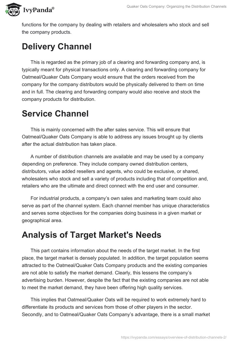 Quaker Oats Company Organizing the Distribution Channels 898 Words