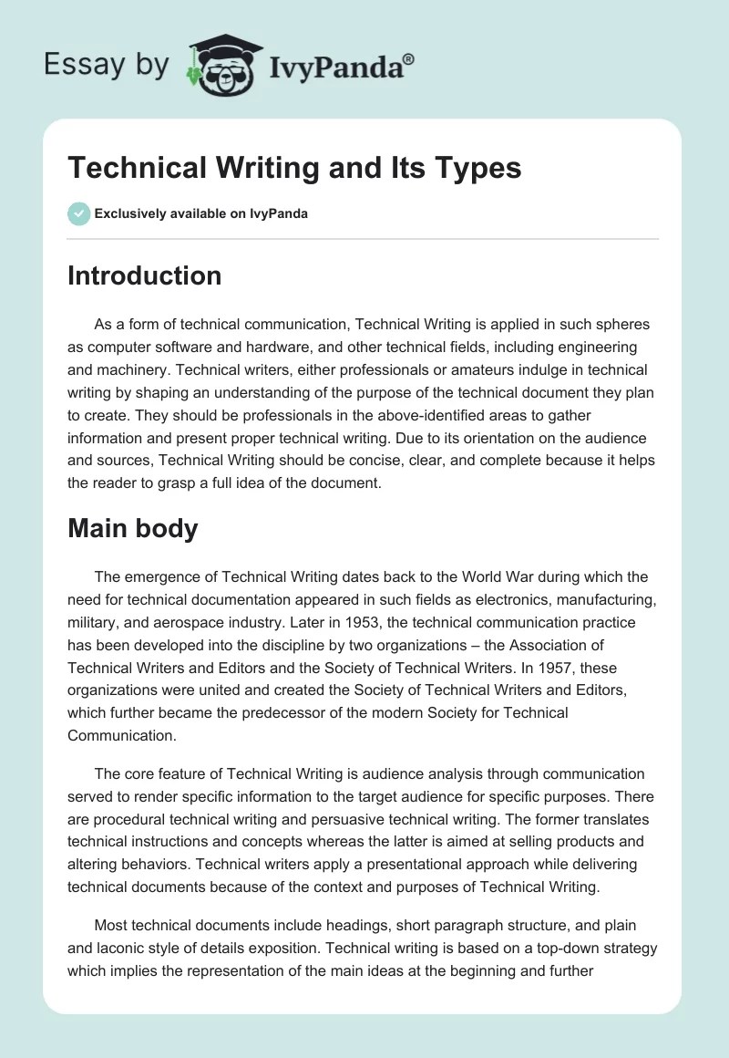 Technical Writing and Its Types 520 Words Essay Example