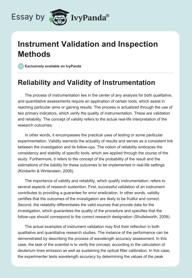 Instrument Validation and Inspection Methods 617 Words Research