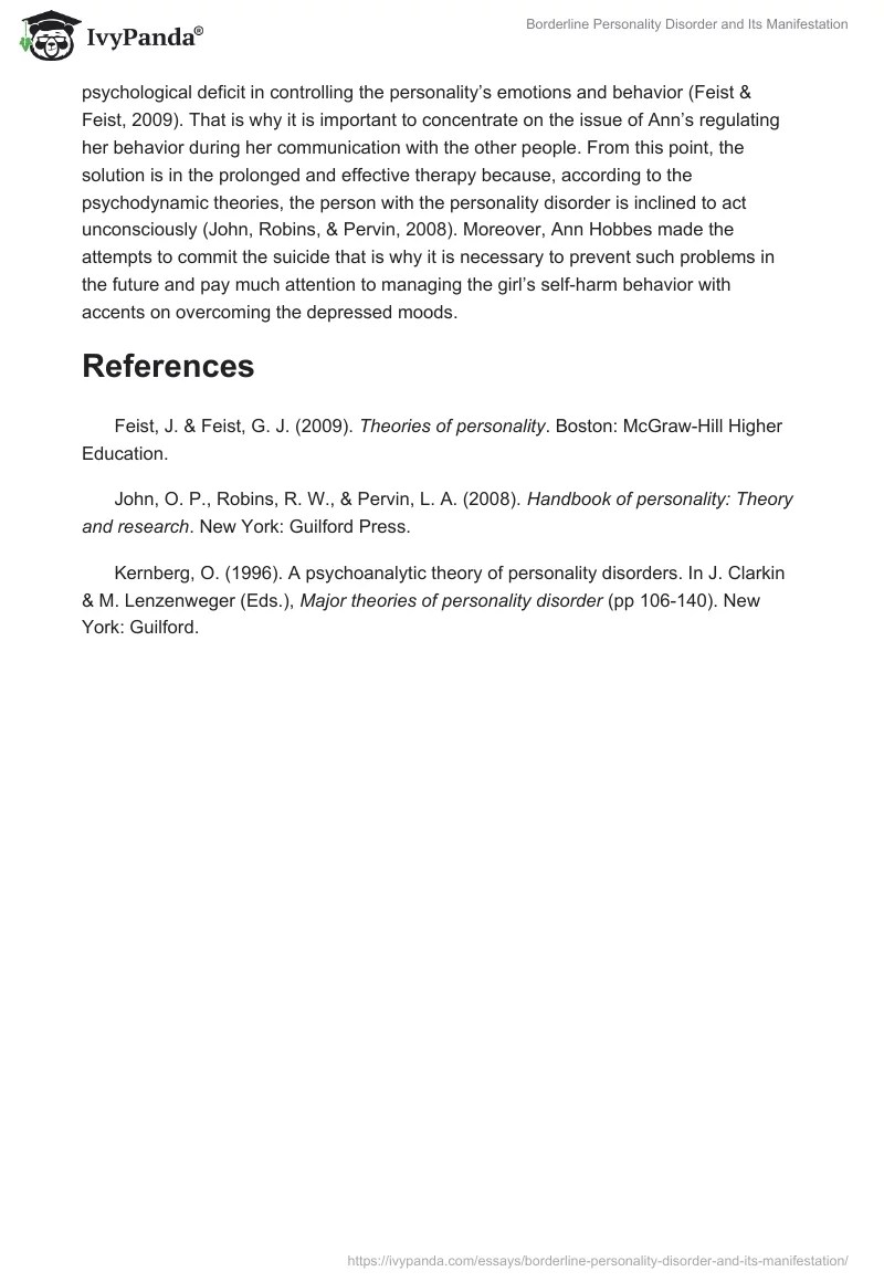 Borderline Personality Disorder and Manifestation 825 Words Case