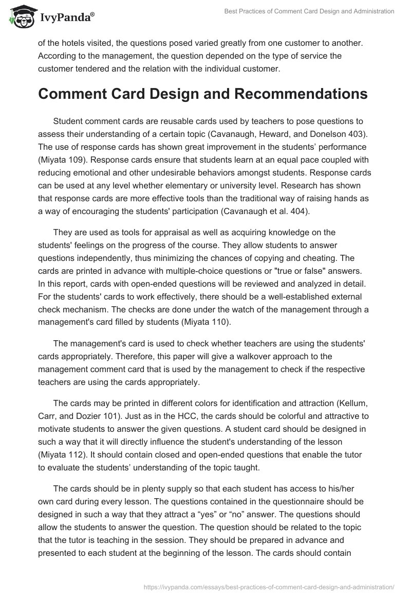 Best Practices of Comment Card Design and Administration 1678 Words