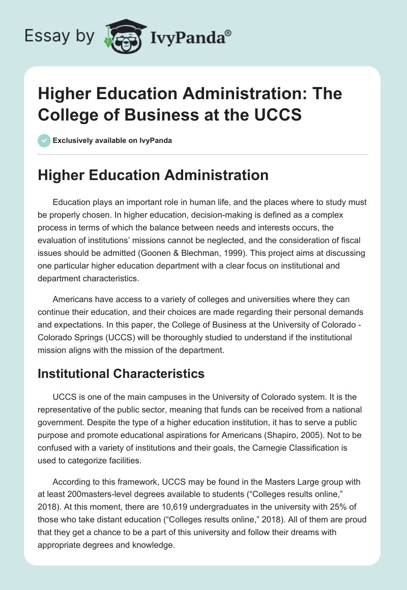 Higher Education Administration The College of Business at the UCCS