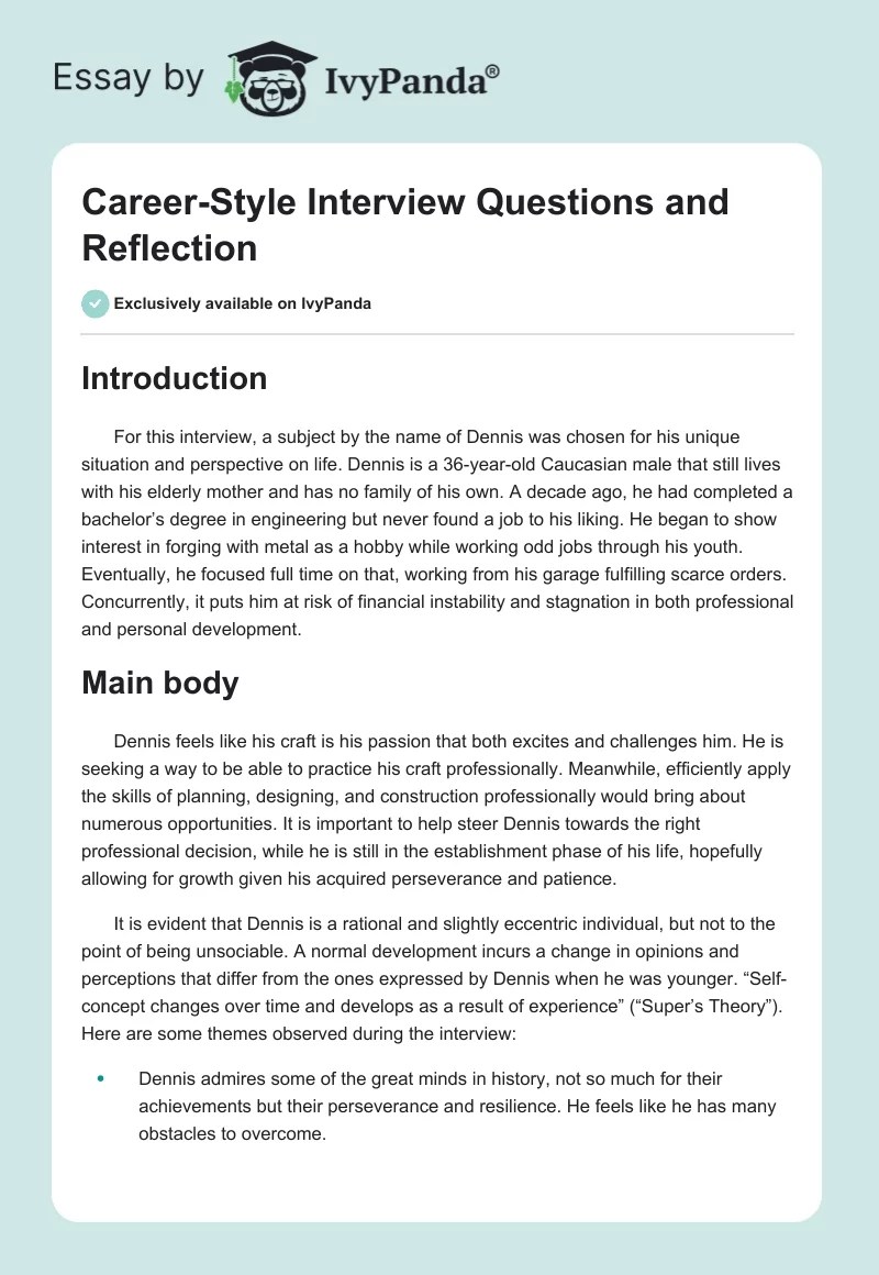 CareerStyle Interview Questions and Reflection 760 Words Case