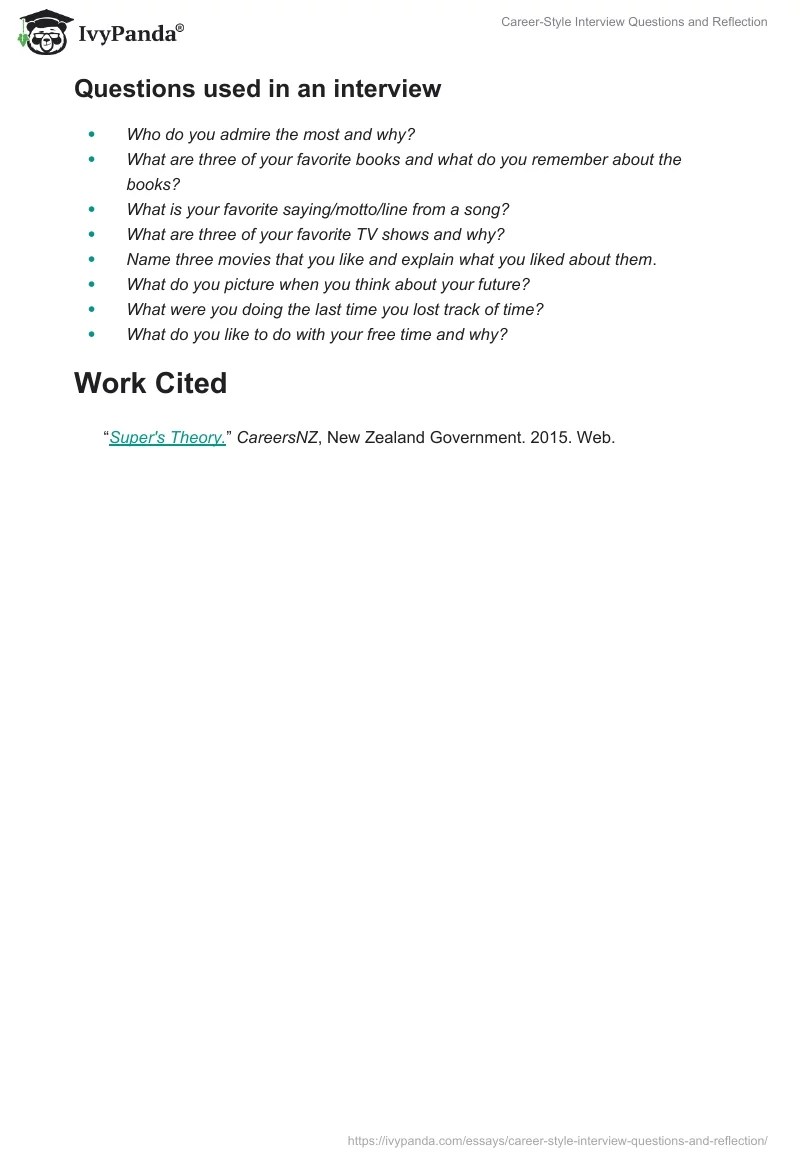 CareerStyle Interview Questions and Reflection 760 Words Case