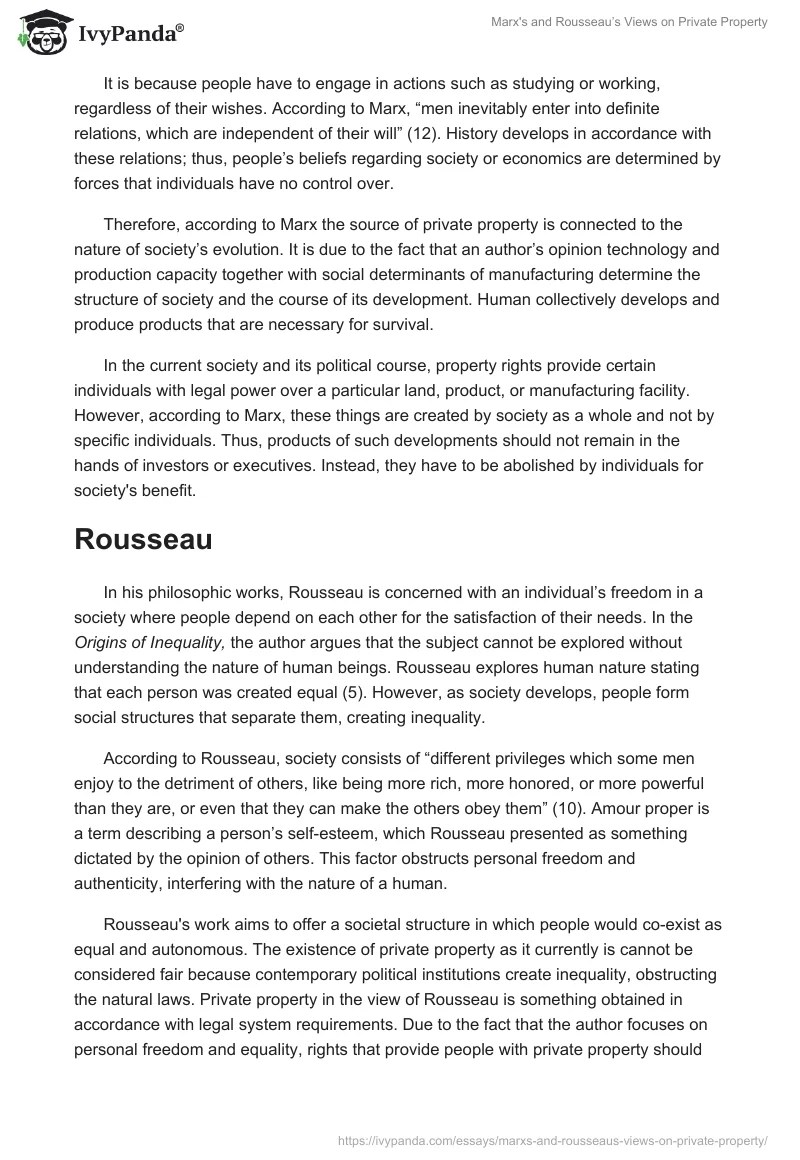 Marx's and Rousseau's Views on Private Property 831 Words Essay Example