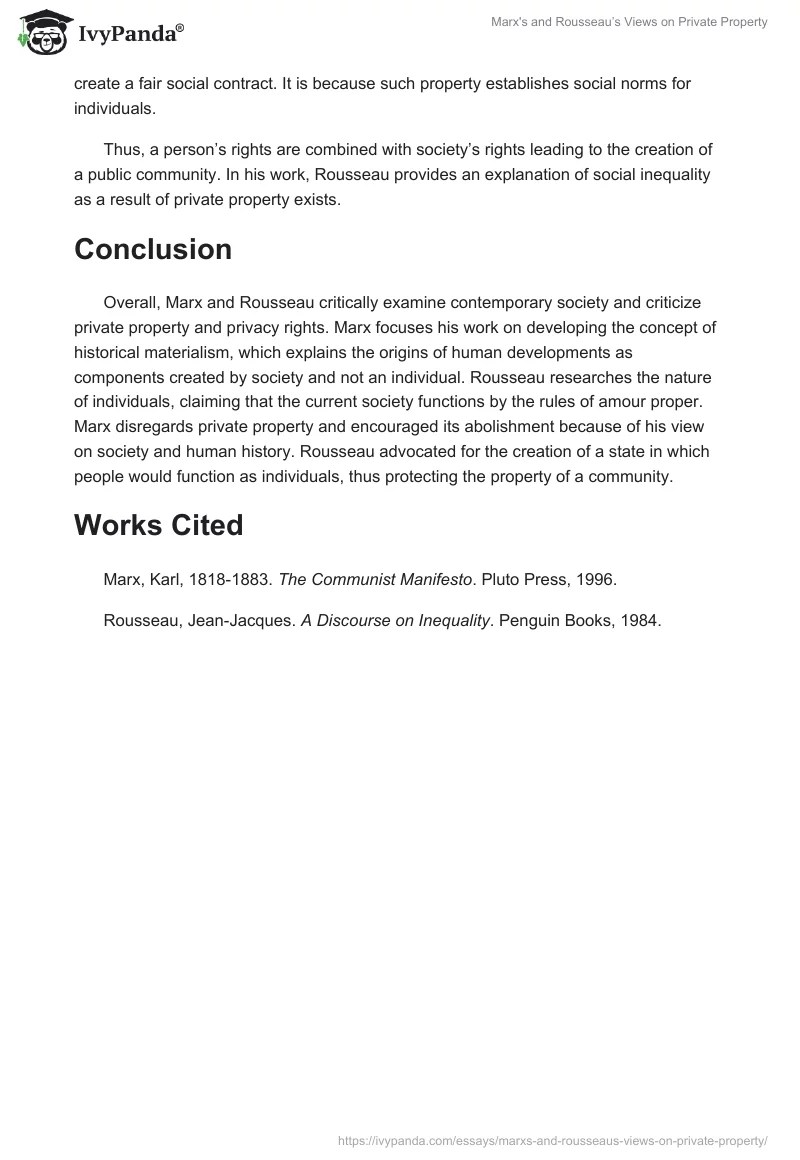 Marx's and Rousseau's Views on Private Property 831 Words Essay Example