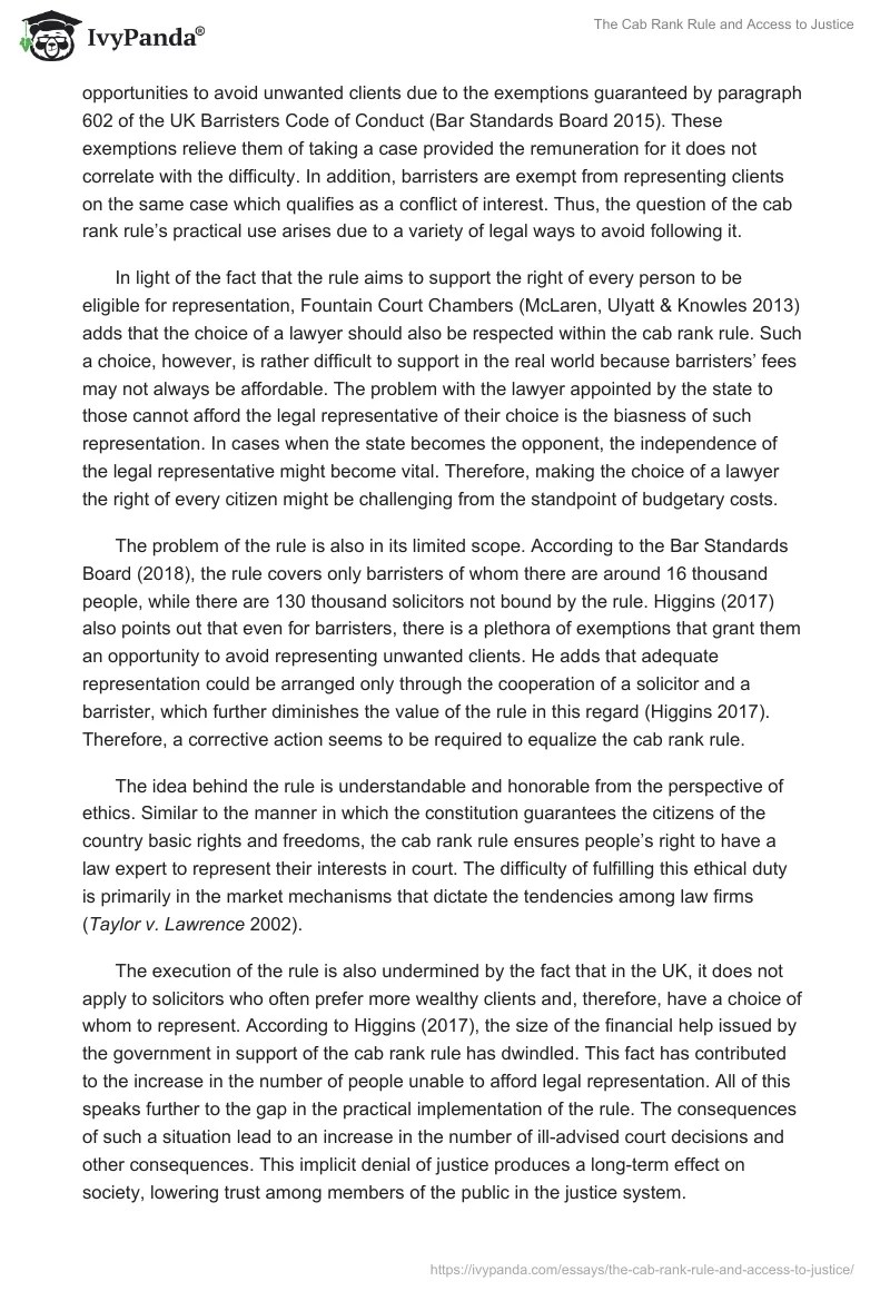 The Cab Rank Rule and Access to Justice 1690 Words Research Paper