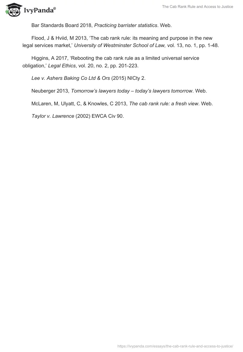 The Cab Rank Rule and Access to Justice 1690 Words Research Paper