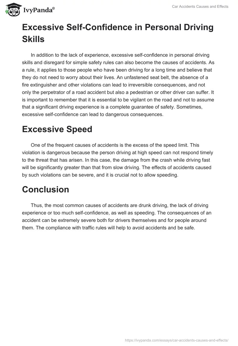Car Accidents Causes and Effects 577 Words Essay Example