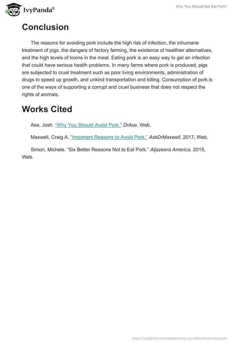 Why You Should Not Eat Pork? 856 Words Research Paper Example
