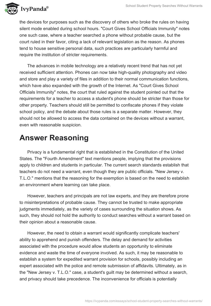 School Student Property Searches Without Warrants 1389 Words Essay