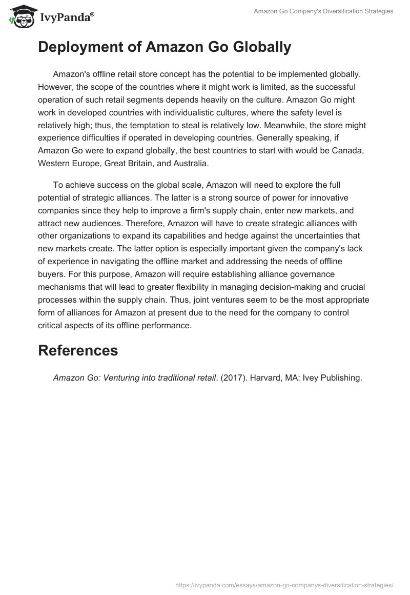 Amazon Go Company's Diversification Strategies 944 Words Essay Example