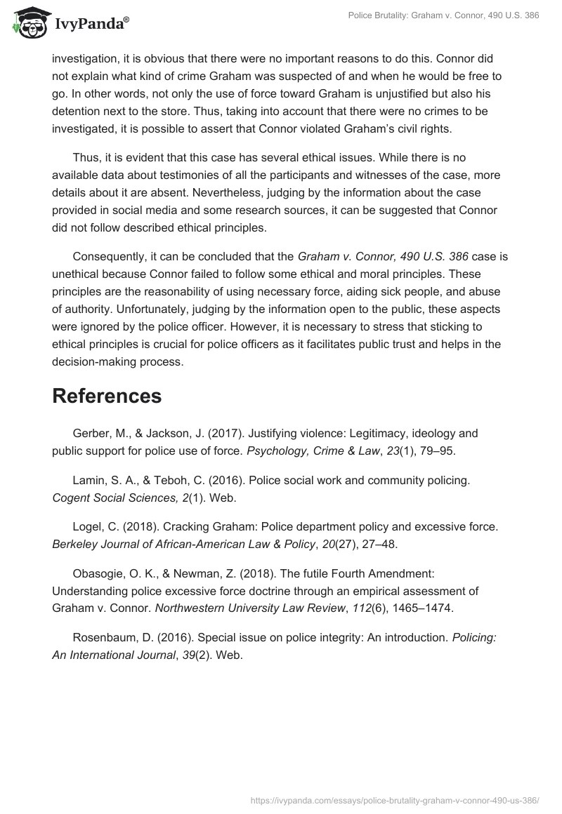 Police Brutality Graham v. Connor, 490 U.S. 386 1093 Words Case
