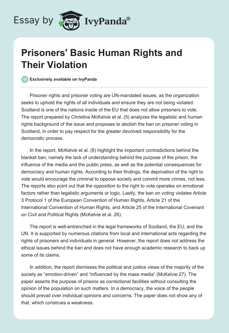Prisoners' Basic Human Rights and Their Violation 356 Words Report