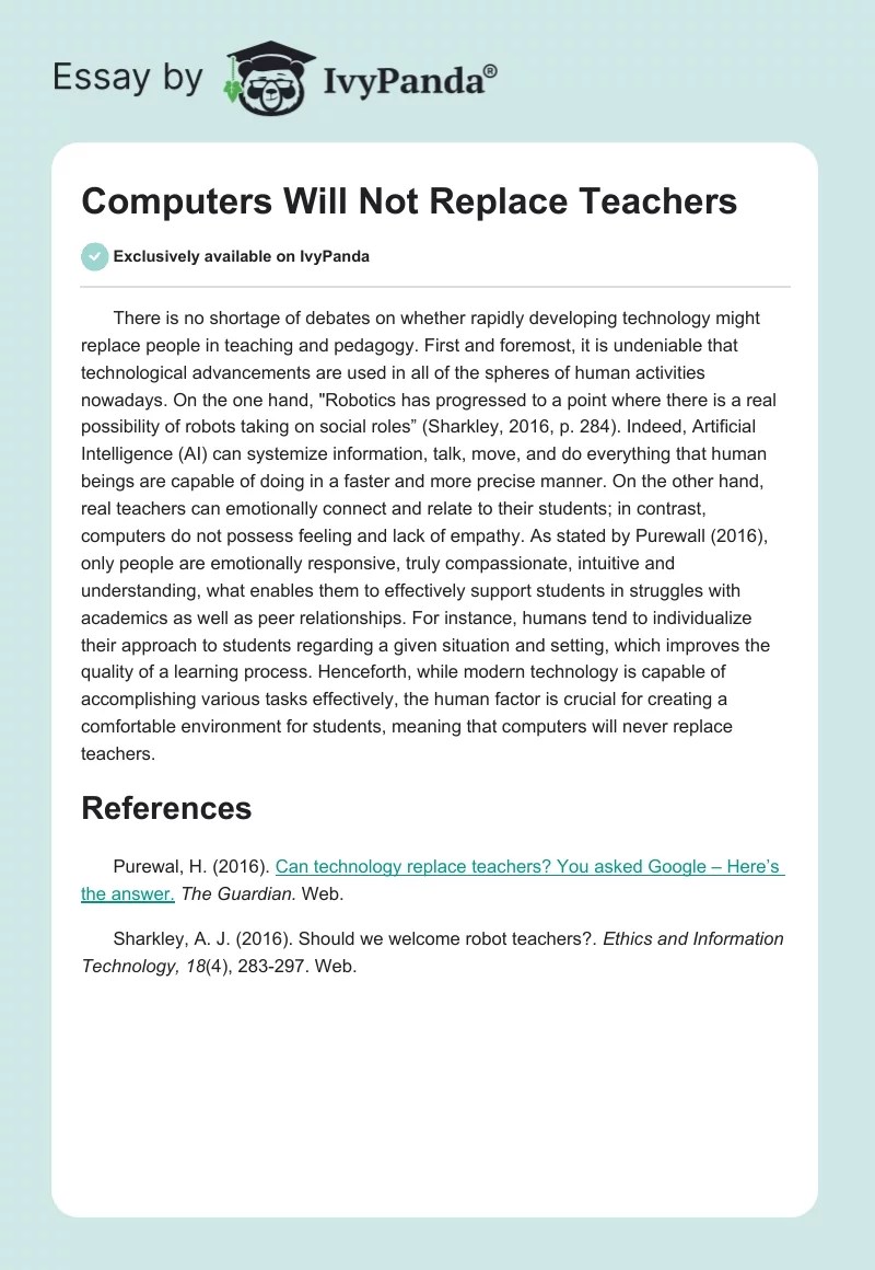 Computers Will Not Replace Teachers 200 Words Critical Writing Example