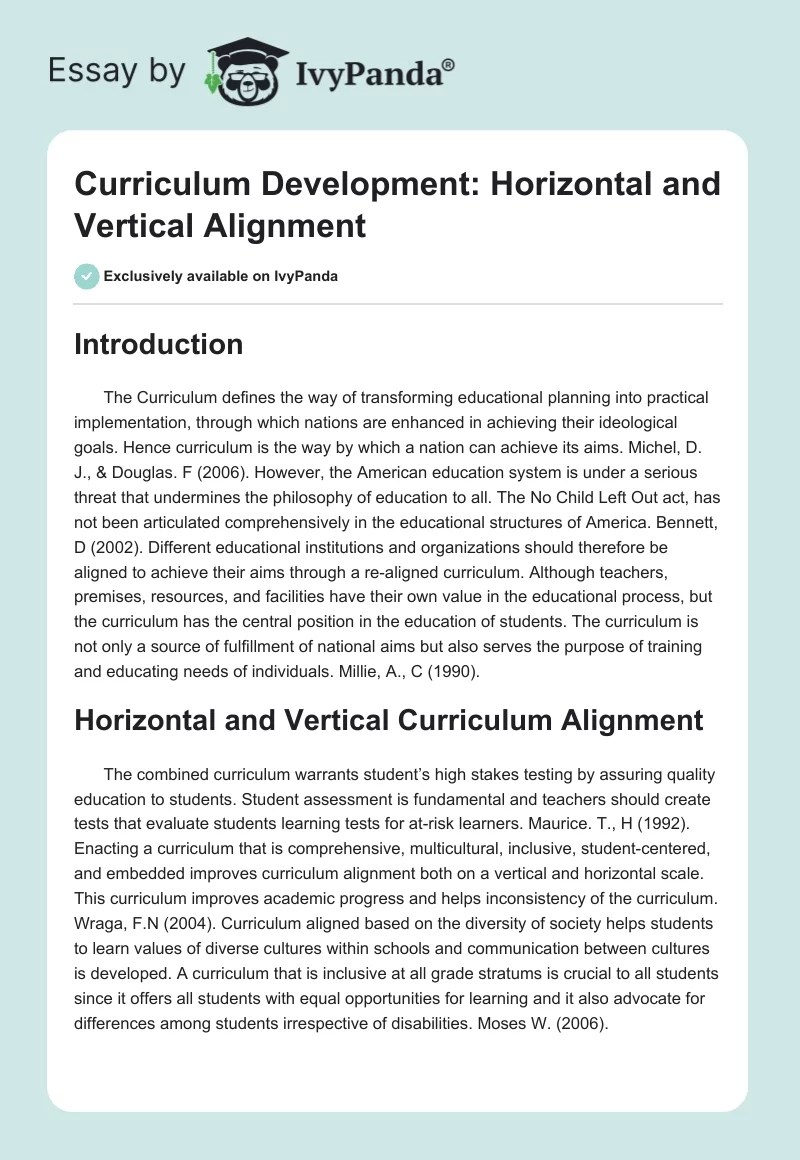 Horizontal and Vertical Alignment in Curriculums 618 Words Essay