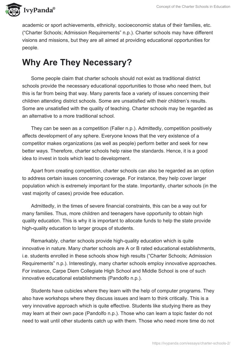 Concept of the Charter Schools in Education 1093 Words Essay Example
