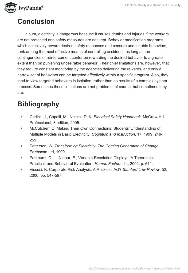 Electrical Safety and Hazards of Electricity 1738 Words Essay Example