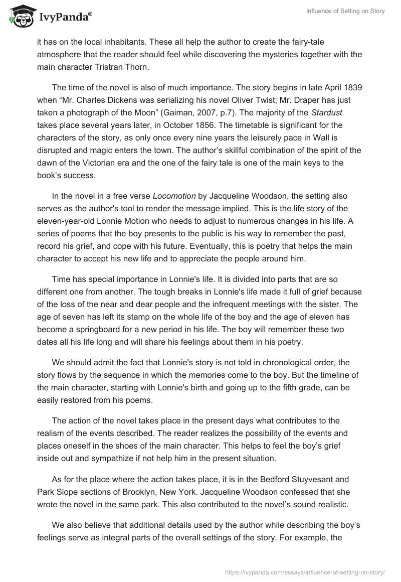 Influence of Setting on Story 1698 Words Critical Writing Example