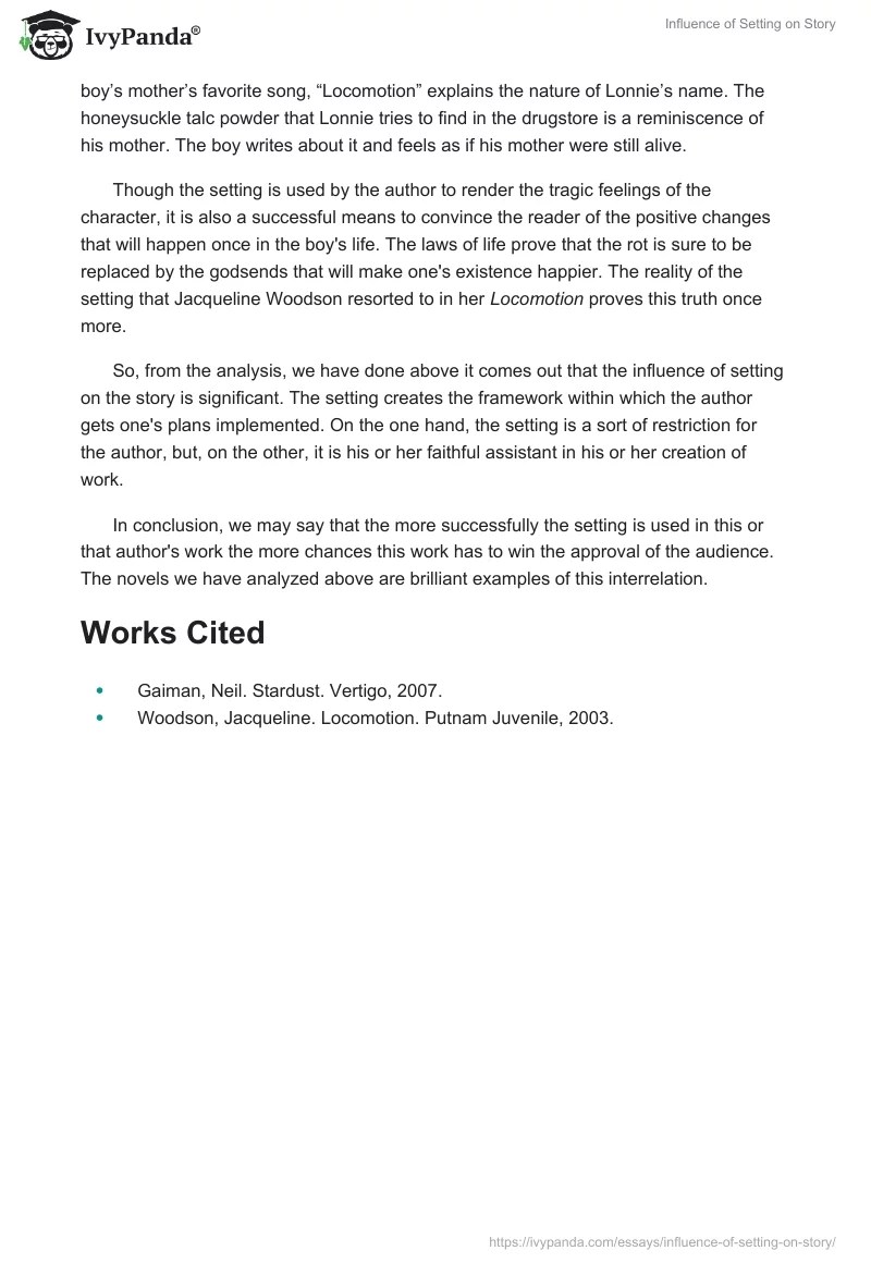 Influence of Setting on Story 1698 Words Critical Writing Example